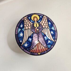 Mikasa 5" Round Angel Porcelain Covered Trinket Jewelry Box HK 501 Christmas 90s